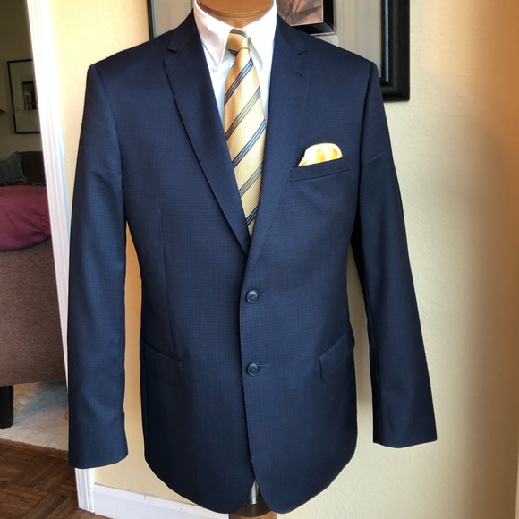 Joseph Jos.A. Bank All Wool Navy Mini-Check Weave Jacket 43L - Picture 6 of 14